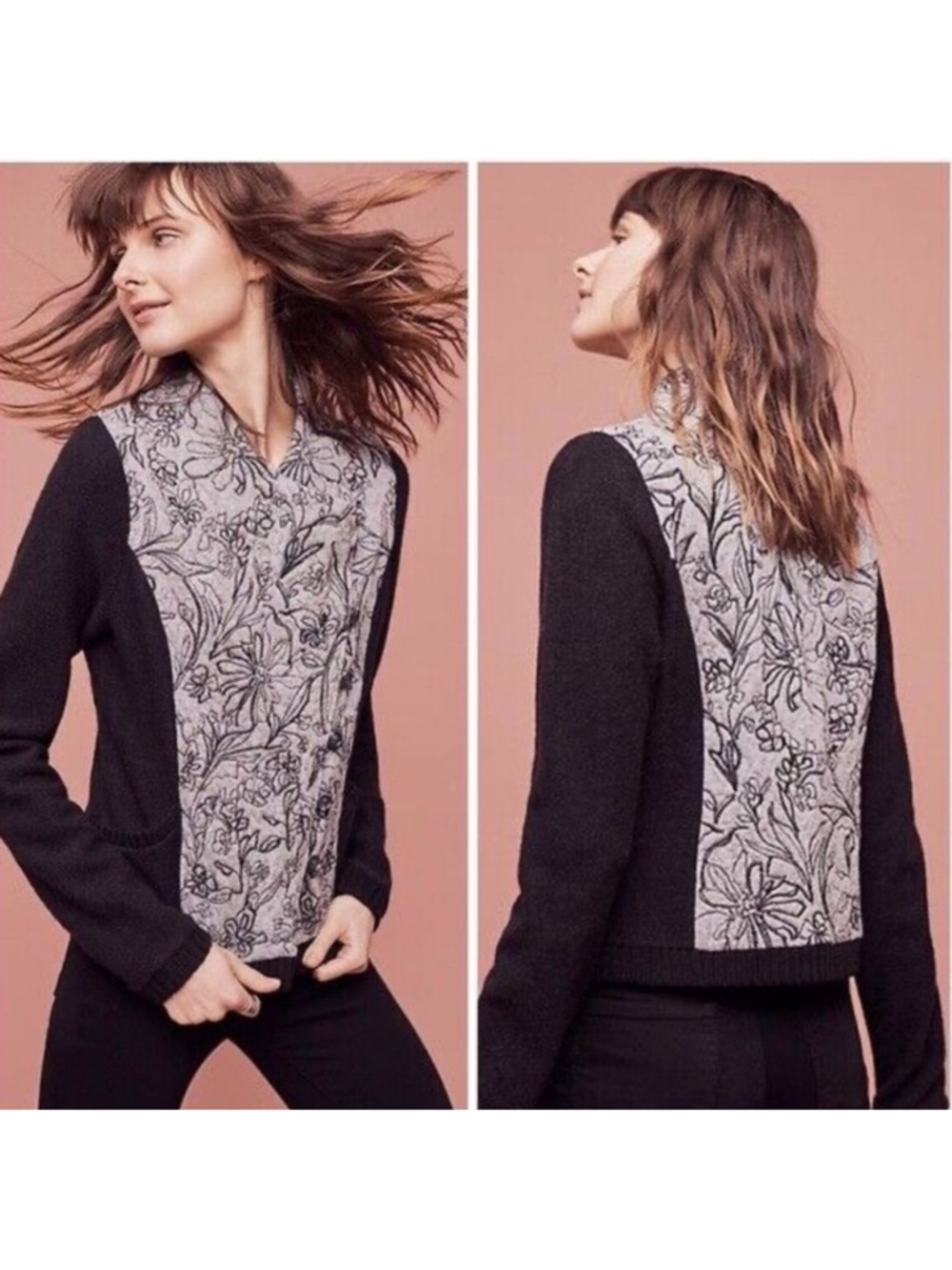 Anthropologie Knitted & Knotted Burke Embellished Bomber Jacket, Women's Large